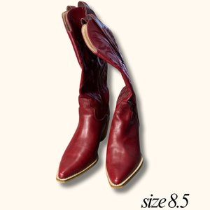 Faux Leather - Burgundy Red Mid-Calf Western Boots